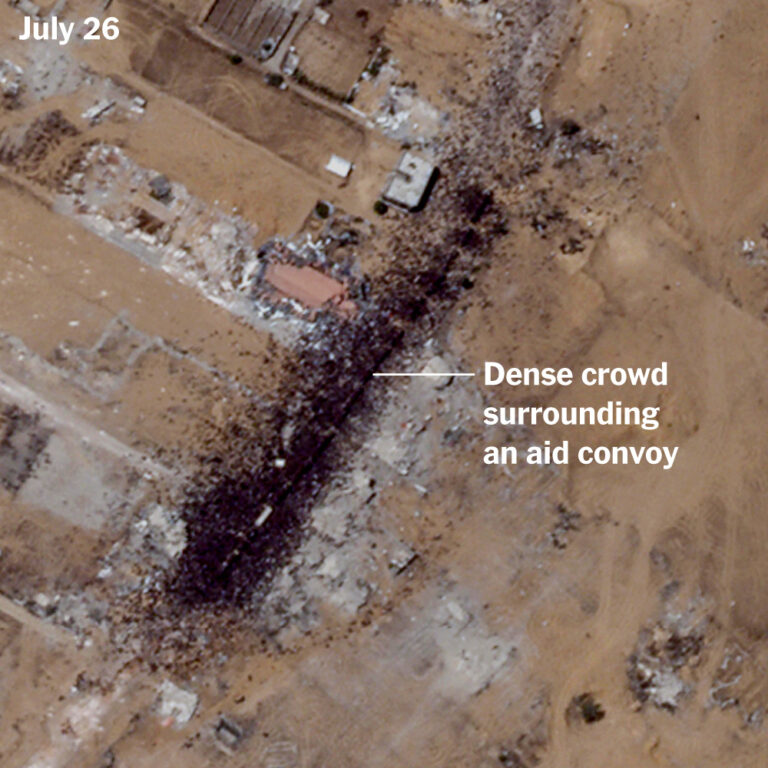Satellite Image Shows Gazans Mobbing Aid Trucks